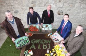 Pictured at the launch of ‘Grow with Aldi’ is Johnny Lynch, Macroom Buffalo Mozzarella; Martin Flynn, Flynn Nurseries; Seamus Mac Cathmhaoil, Rí na Mara; John Brett, Oakpark Foods and Peter Mulryan, Blackwater Distillery