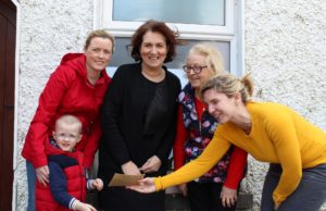 Teacher Orla Mulhare accepts a presentation from student Paul O’Brien. Also in pic are Janice Carthy, Ann Bergin Principal, and Mary Carthy.