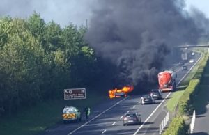 Vehicle on fire on the M7