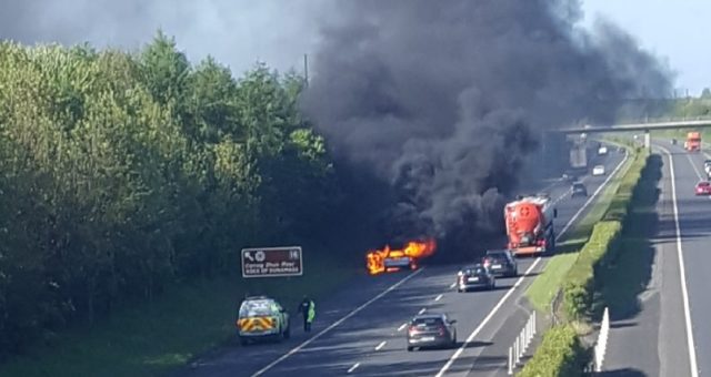 Vehicle on fire on the M7