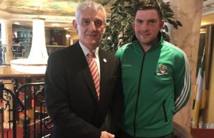 CCFL Chairman and Laois County Cllr James Kelly with Rosenallis' Donal Lalor