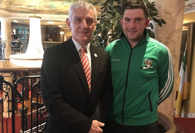 CCFL Chairman and Laois County Cllr James Kelly with Rosenallis' Donal Lalor