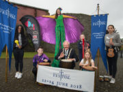 Line-up for Old Fort Quarter Festival revealed. Pictured today at the launch of the Old Fort Quarter festival were: Ross Adams; Heidi Whitten; Maria Corcoran; Shay Cullen and his raven Fiachra; Dinah Thorneycroft; PJ O’Brien; Caothaoirleach of Laois County Council Padraig Fleming; Members of the organising committee.