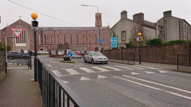 Safety barrier railings near the church in Portlaoise