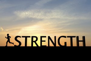 Running silhouette with the word strength