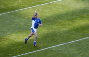 Laois captain Chris Conway celebrates his late point to leave the scores level in the 2004 Leinster final