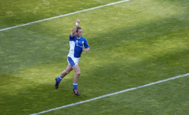 Laois captain Chris Conway celebrates his late point to leave the scores level in the 2004 Leinster final