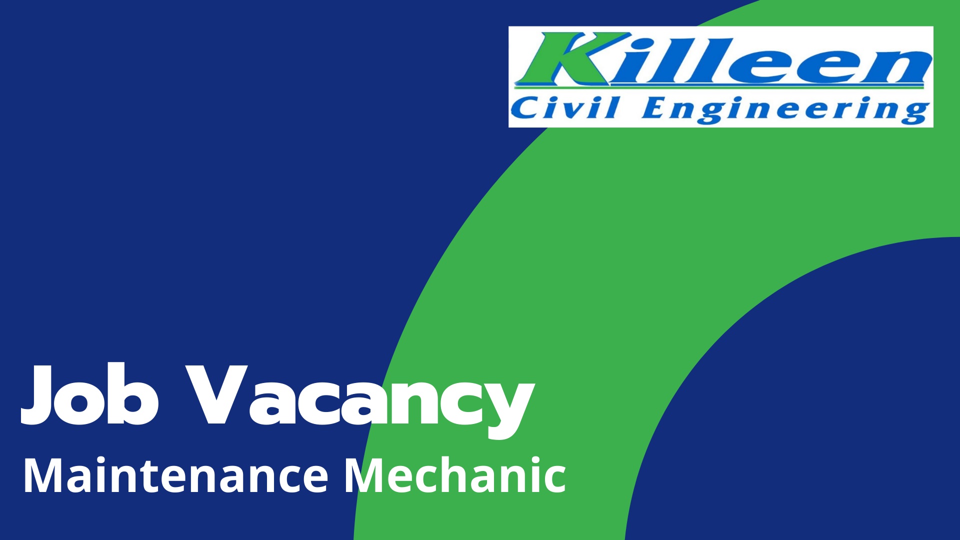 JOB VACANCY: Killeen Civil Engineering seeking to hire Maintenance Mechanic