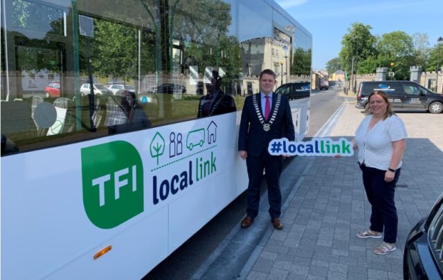TFI Local Link Cathaoirleach of Laois County Council, Councillor Conor Bergin and TFI Local Link Laois Offaly Manager, Frances Byrne