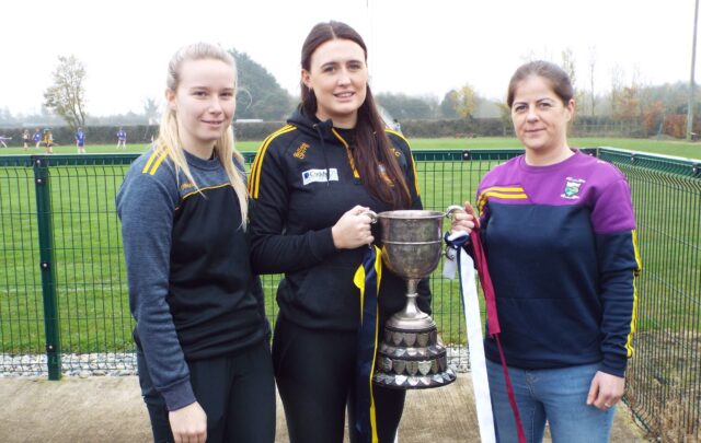 Camross Joint Captains Aoife Collier and Sile Burke with St Brigid's captain Laura Dunne