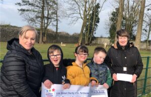 Linda Murray, (Midlands Down Syndrome), Daniel Luttrell, Leah Murray, Fergus Mulhall and Orla Mahon, (principal Kolbe School)