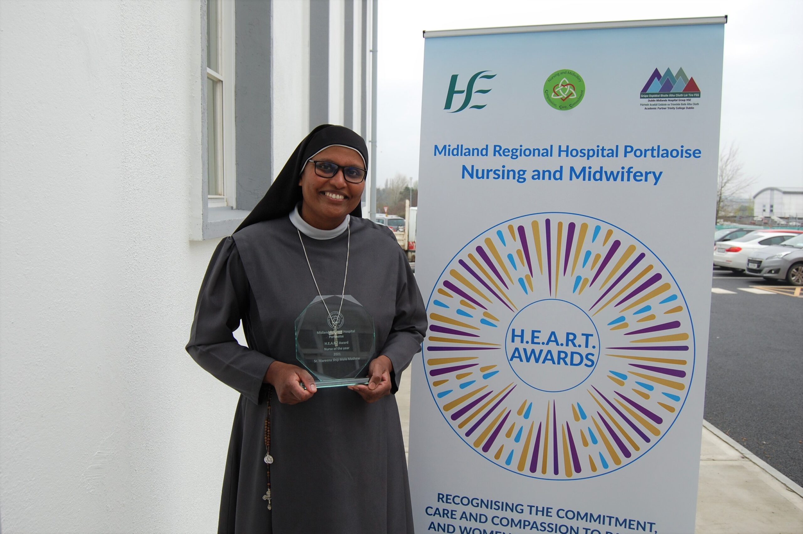 Staff Nurse Sr. Mareena Shiji Mole Mathew the overall H.E.A.R.T Nurse or Midwife of the Year 2021 at MRHP