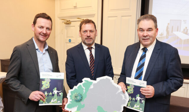 Joe Cunningham, Chief Executive of Laois and Offaly ETB, Offaly County Councillor Robert McDermott and Barry Cowen, Fianna Fáil TD. Joe Cunningham, Chief Executive of Laois and Offaly ETB, Offaly County Councillor Robert McDermott and Barry Cowen, Fianna Fáil TD.