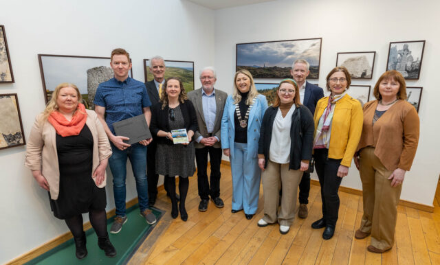 Dunamaise Arts Centre Board members with Emer Connolly, Director of the National Monument Service; John Lalor, NMS photographer; Minister of State for Heritage, and Electoral Reform Malcolm Noonan and Cathaoirleach Thomasina Connell at ‘Monumental Ireland - A New Focus’, a photographic exhibition in the Dunamaise Arts Centre featuring photography of Ireland’s National Monuments curated by the National Monuments Service in partnership with the Office of Public Works.