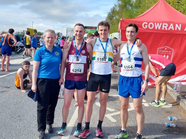 The first 3 athletes across the line at the Leinster Road Championships