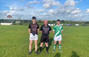 Niall Lalor Mountmellick Parish Gaels JJ Kirby Referee and Jack Brennan Killeshin