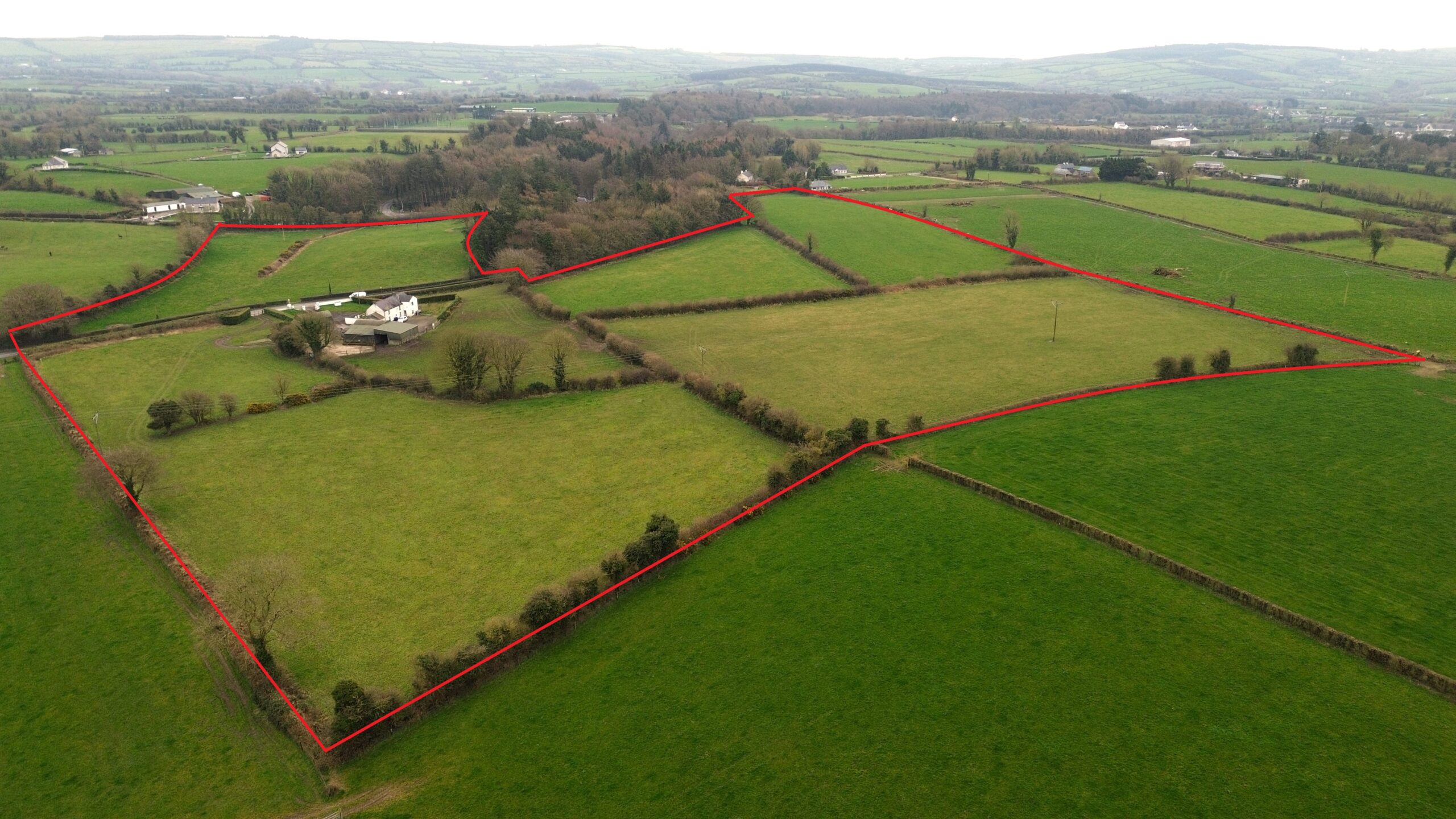 Outline of 25 acre residential farm for sale at Ballinakill, co Laois with Hennessy Auctioneers