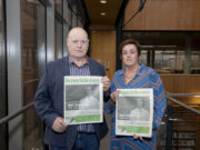 Tim and Marguerite Drennan holding up a copy of the Limerick Voice with a memorial of Joe featured on the cover. Picture: Alan Place