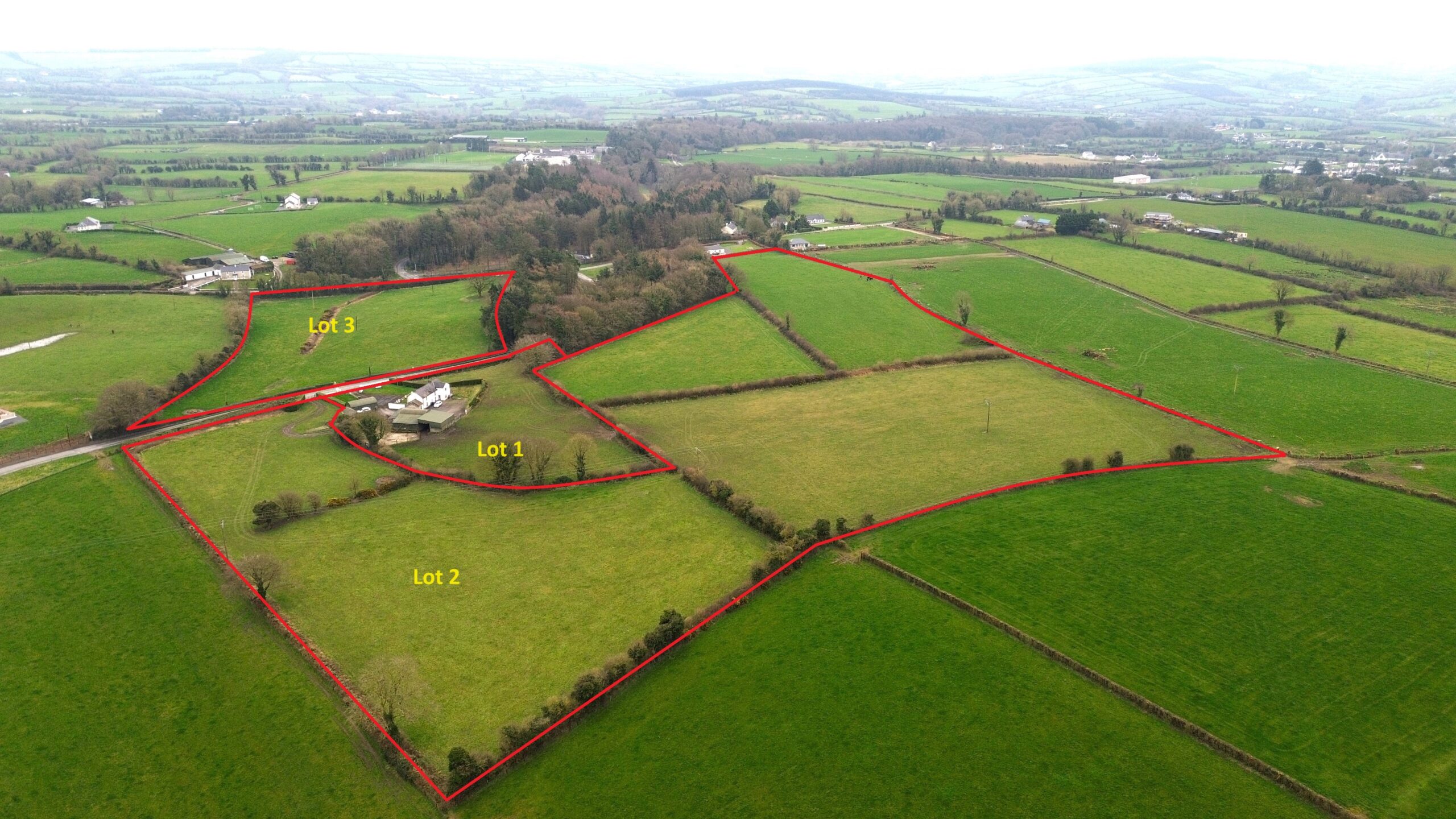 25 acre residential farm at Raggetstown, Ballinakill outlined in lots