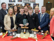 The Senior Level winners David Reddin and John Phelan (Steady Wine) from St. Mary’s CBS Portlaoise pictured with John Mulholland chief executive LCC; Honor Deevy, Laois LEO; teacher Deirdre Moore; Rosie Dunne co-ordinator; teacher Emma Lynch; Cllr Paschal McEvoy, cathaoirleach of Laois County Council and Linda Meredith Local Enterprise Office Laois at the County Final of the Student Enterprise awards.