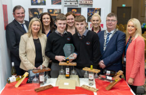 The Senior Level winners David Reddin and John Phelan (Steady Wine) from St. Mary’s CBS Portlaoise pictured with John Mulholland chief executive LCC; Honor Deevy, Laois LEO; teacher Deirdre Moore; Rosie Dunne co-ordinator; teacher Emma Lynch; Cllr Paschal McEvoy, cathaoirleach of Laois County Council and Linda Meredith Local Enterprise Office Laois at the County Final of the Student Enterprise awards.