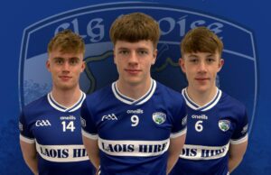 Laois minor football captain Mark O'Connor vice captain Ultan Dunne and Fionnan Brennan