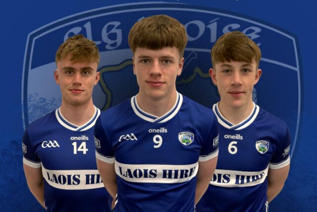 Laois minor football captain Mark O'Connor vice captain Ultan Dunne and Fionnan Brennan